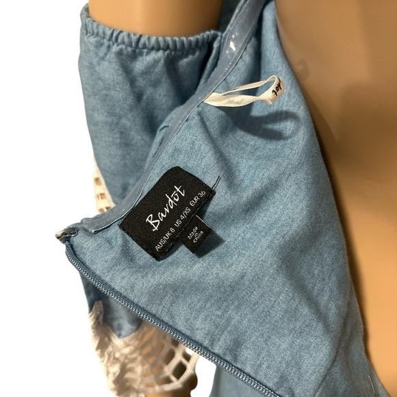 Blue Off-Shoulder Romper with Lace Trim - Picture 4 of 4